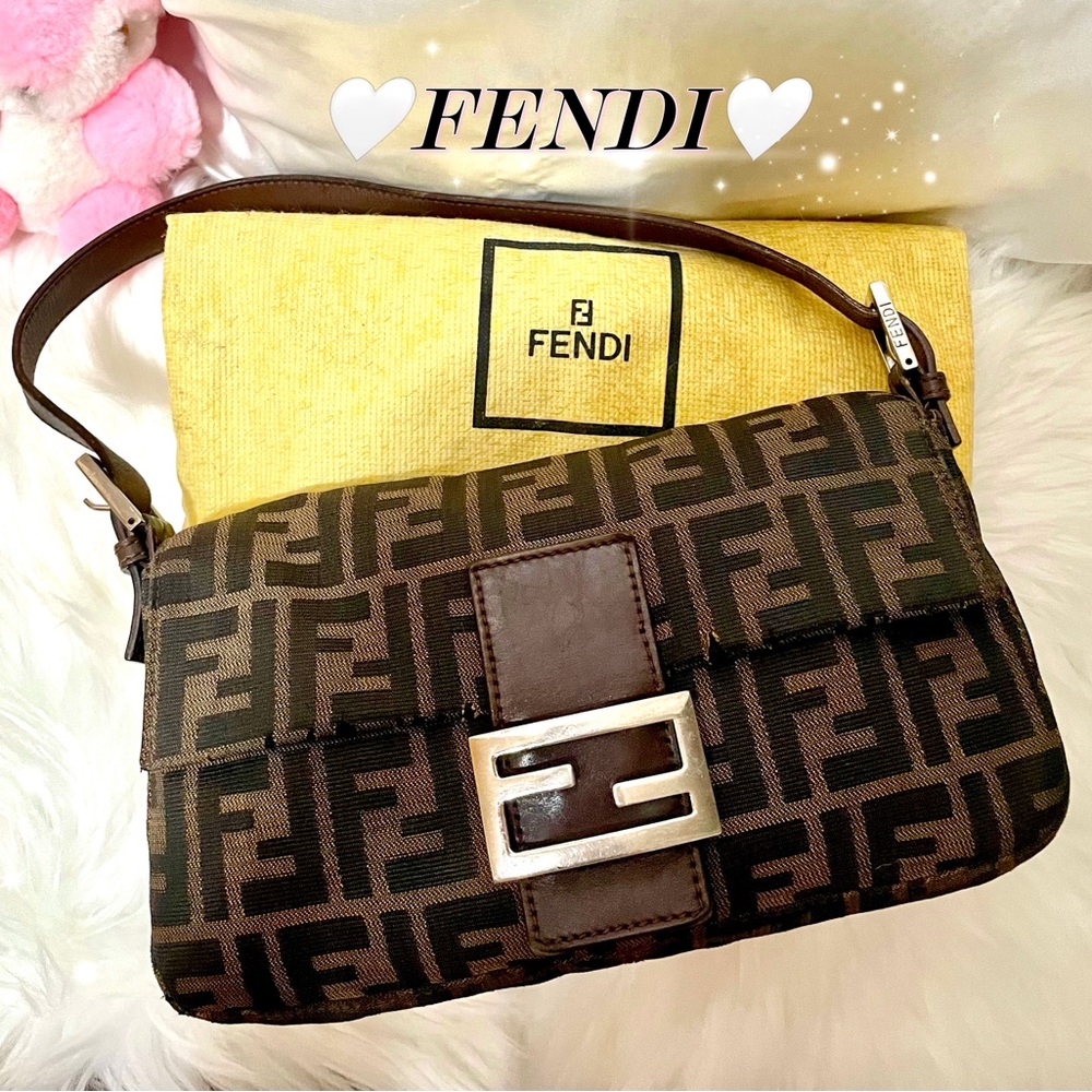 🤍VTG FENDI BAGUETTE ZUCCA Zucchino TOBACCO Pochette Shoulder Bag🤍🍬 - Picture 1 of 17